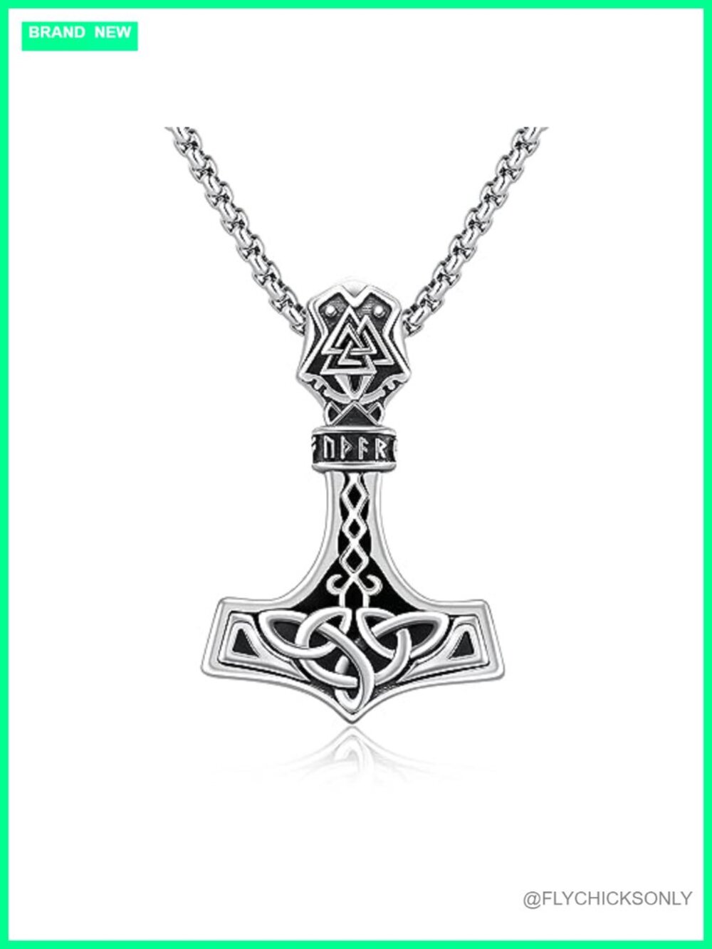 925 Sterling Silver Mjolnir Pendant Necklace Thor Hammer Viking